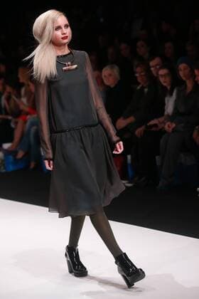 MOSCOW, RUSSIA. MARCH 23, 2016. A model showcases a creation by Russian designer Elena Shipilova at the 2016 Moscow Fashion Week in Moscow s Gostiny Dvor. Sergei Fadeichev TASS  TS01D302