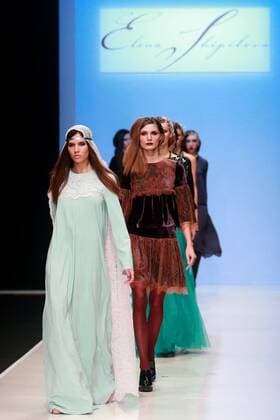 MOSCOW, RUSSIA. MARCH 23, 2016. Models showcase creations by Russian designer Elena Shipilova at the 2016 Moscow Fashion Week in Moscow s Gostiny Dvor. Sergei Fadeichev TASS  TS01D305
