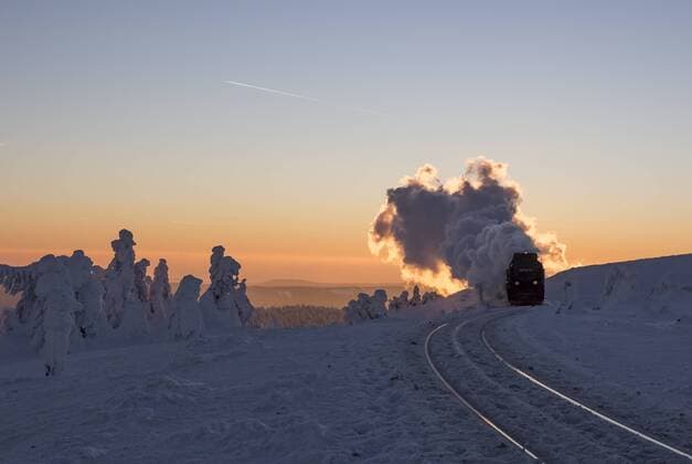 Germany, Saxony-Anhalt, Harz National Park, Brocken, Harz Narrow Gauge Railway in winter property released  PVCF000798