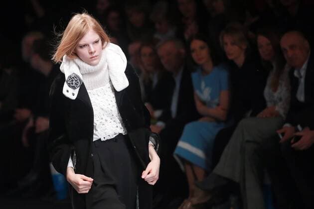 MOSCOW, RUSSIA. MARCH 24, 2016. A model showcases a creation by Russian designer Victoria Andreyanova at the 2016 Moscow Fashion Week in Moscow s Gostiny Dvor. Sergei Fadeichev TASS  TS01D62B