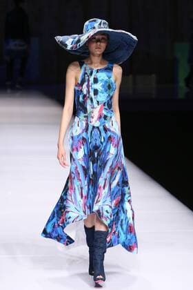 BEIJING, CHINA - MARCH 27: (CHINA OUT) A model showcases designs on the runway at d nim Collection during the Mercedes-Benz China Fashion Week Autumn Winter 2016 2017 at Beijing Hotel on March 27, 2016 in Beijing, China.  CFP481773989