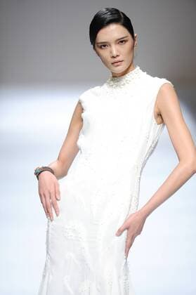 BEIJING, CHINA - MARCH 29: (CHINA OUT) A model showcases designs on the runway at Fei Gallery & Boutique Collection during the Mercedes-Benz China Fashion Week Autumn Winter 2016 2017 at Beijing Hotel on March 29, 2016 in Beijing, China.  CFP481873158