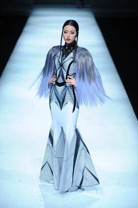 BEIJING, CHINA - MARCH 29: (CHINA OUT) A model showcases designs on the runway at J BY HO & WOW-IN Collection during the Mercedes-Benz China Fashion Week Autumn Winter 2016 2017 at 751D.Park on March 29, 2016 in Beijing, China.  CFP481873045