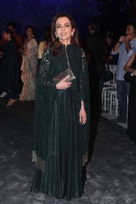 MUMBAI, INDIA - MARCH 29: Nita Ambani, Indian businesswoman, philanthropist and a wife of industrialist Mukesh Ambani during the opening show of Lakme Fashion Week Summer Resort 2016, at Mehboob Studio, Bandra on March 29, 2016 in Mumbai, India. (Photo by Pramod Thakur Hindustan Times ) Lakme Fashion Week Summer Resort 2016