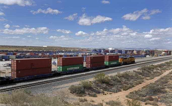 March 31, 2016 - Santa Teresa, NM, U.S. - A Union Pacific train transports containers past the facilities of Twin Cities Services Inc. in Santa Teresa, New Mexico, Thursday, March 31, 2016. Santa Teresa U.S. - ZUMAab1_