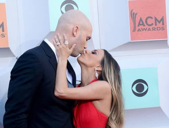Country Music Awards in Las Vegas (L-R) Former NFL player Mike Caussin and recording artist actress Jana Kramer attend the 51st annual Academy of Country Music Awards held at the MGM Grand Arena in Las Vegas, Nevada on April 3, 2016.  LAV20160403089 JIMxRUYMEN