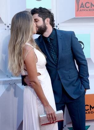 Country Music Awards in Las Vegas Singer Thomas Rhett (R) and Lauren Gregory attend the 51st annual Academy of Country Music Awards held at the MGM Grand Arena in Las Vegas, Nevada on April 3, 2016.  LAV20160403183 JIMxRUYMEN