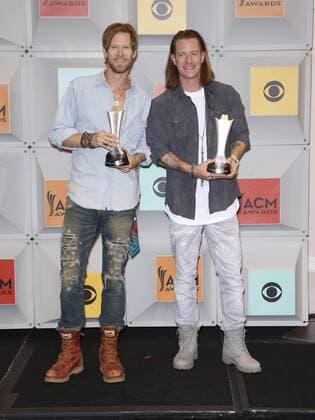 April 3, 2016 - Las Vegas, NV, United States - 03 April 2016 - Las Vegas, Nevada - Florida Georgia Line, Brian Kelley, Tyler Hubbard. 51st Academy of Country Music Awards, ACM Awards, held at MGM Grand Garden Arena. Photo Credit: MJT AdMedia Las Vegas United States - ZUMAa123