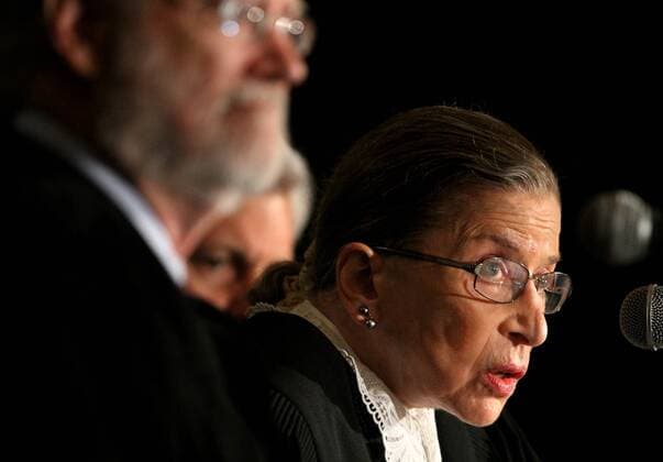 IMAGO ICONS: Ruth Bader Ginsburg Aug. 18, 2011 - Carlsbad, California, USA - August 18, 2011, Carlsbad, California, USA 2011 Ninth Circuit Judicial Conference at La Costa- U.S. Supreme Court Associate Justice Ruth Bader Ginsburg presides over a reenactment of the 1872 court case Bradwell v. Illinois where married Myra Bradwell was found qualified to practice law but denied admission to the Bar by the Supreme Court of Illinois. On the Judge panel with her are Judge Sidney R. Thomas, at left, and Judge Richard R. Clifton, behind her. Photo - ZUMAs44_