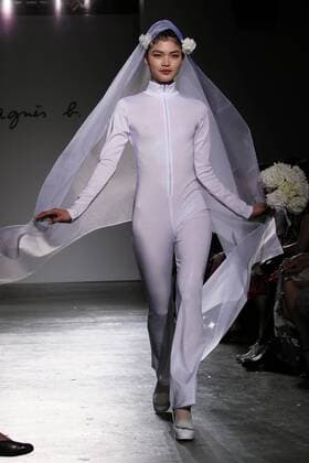 April 7, 2016, Tokyo, Japan - A model displays creation of French brand agnes b. during 2016-2017 fall and winter collection in Tokyo on Thursday, April 7, 2016.  (lwxa001003)