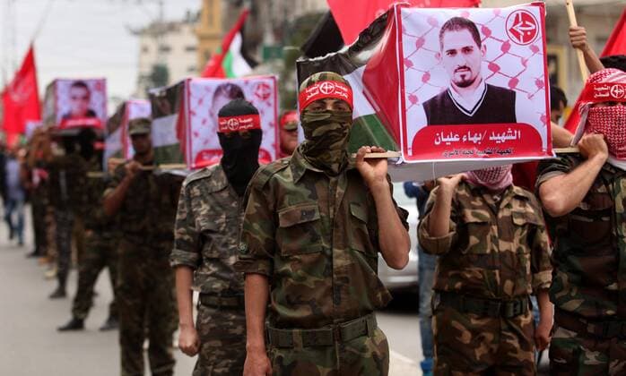 April 12, 2016 - Gaza City, Gaza Strip, Palestinian Territory - Supporters of the Popular Front for the Liberation of Palestine (PFLP) take part in a protest against the policies of Palestinian President Mahmoud Abbas, in Gaza City April 12, 2016 Gaza City Palestinian Territory - ZUMAap3_