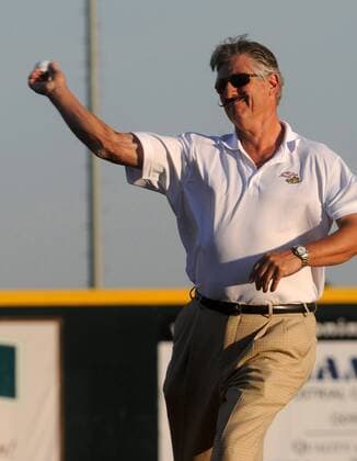 June 21, 2011 - Modesto, California, U.S. - (Debbie Noda dnoda@modbee.com) - Rollie Fingers throws a first pitch for the start of the California Carolinas All Star Smash at Thurman Field  - ZUMAm11_