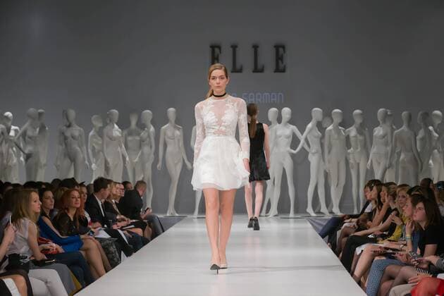A model presents a creation by Hungarian designer Nora Sarman during Elle Fashion Show in Budapest, Hungary, April 15, 2016. ) (lyi) HUNGARY-BUDAPEST-FASHION SHOW AttilaxVolgyi 