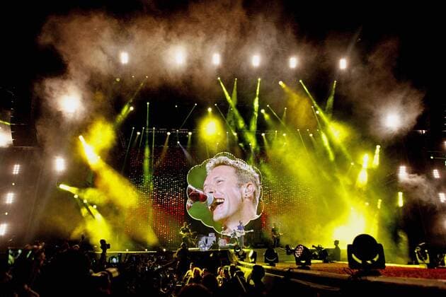 Coldplay Konzert in Mexiko April 15, 2016 - Mexico - CIUDAD DE MEXICO.- MusicMusica-Coldplay.- La banda britanica Coldplay durante el concierto que ofrecio el Foro Sol de la Ciudad de Mexico, la noche de este viernes 15 de abril de 2016.  - ZUMAu78_