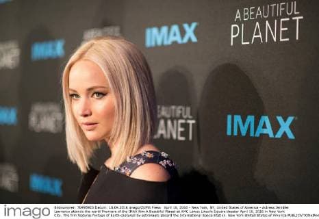 April 16, 2016 - New York, NY, United States of America - Actress Jennifer Lawrence attends the world Premiere of the IMAX film A Beautiful Planet at AMC Lowes Lincoln Square theater April 16, 2016 in New York City. The film features footage of Earth captured by astronauts aboard the International Space Station. New York United States of America - ZUMAp138