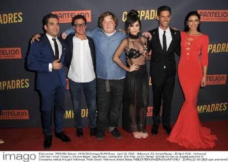 April 19, 2016 - Hollywood, CA, United States - 19 April 2016 - Hollywood, California - Omar Chaparro, Enrique Begne, Joey Morgan, Camila Sodi, Erik Elias, Aislinn Derbez. Arrivals for the Los Angeles premiere of Compadres held at ArcLight Hollywood. Photo Credit: Hollywood United States - ZUMAa123