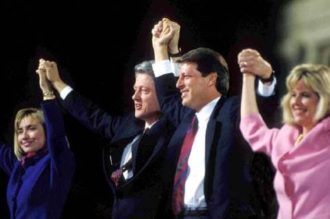 Apr. 20, 2011 - BILL & HILLARY CLINTON WITH AL & TIPPER GORE ON THE NIGHT OF VICTORY IN LITTLE ROCK 11 3 1992. 16502. - ZUMAg49_