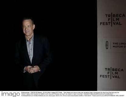 Tom Hanks arrives on the red carpet at the A Hologram for the King Premiere at the 2016 Tribeca Film Festival at BMCC John Zuccotti Theater on April 20, 2016 in New York City.  NYP20160420112 JOHNxANGELILLO