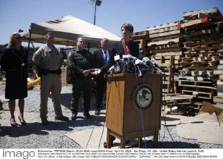 April 20, 2016 - San Diego, CA, USA - United States Attorney Laura E. Duffy addresses the media as U.S. authorities shut down a cross-border tunnel with Mexico that is the longest ever in California, on Wednesday, April 20, 2016, in San Diego. San Diego USA - ZUMAm67_