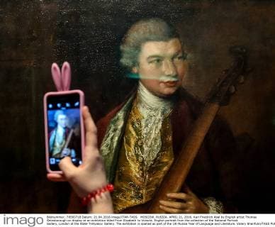 MOSCOW, RUSSIA. APRIL 21, 2016. Karl Friedrich Abel by English artist Thomas Gainsborough on display at an exhibition titled From Elizabeth to Victoria. English portrait from the collection of the National Portrait Gallery, London at the State Tretyakov Gallery. The exhibition is opened as part of the UK-Russia Year of Language and Literature. Valery Sharifulin TASS  TS020605
