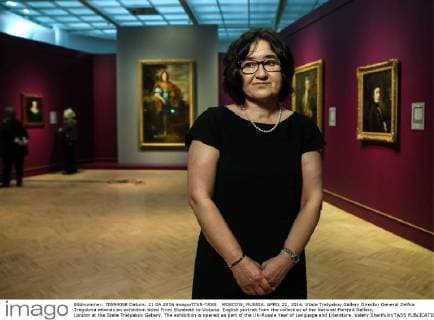 MOSCOW, RUSSIA. APRIL 21, 2016. State Tretyakov Gallery Director General Zelfira Tregulova attends an exhibition titled From Elizabeth to Victoria. English portrait from the collection of the National Portrait Gallery, London at the State Tretyakov Gallery. The exhibition is opened as part of the UK-Russia Year of Language and Literature. Valery Sharifulin TASS  TS020631