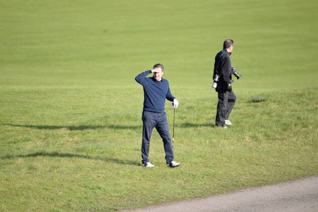 . 23 04 2016. London, United Kingdom. David Cameron and President Obama playing golf.  xAndrewxParsonsx xi-Imagesx IIM-12491-0021