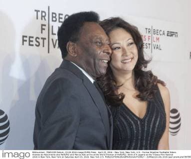 April 23, 2016 - New York, New York, U.S - Former Brazilian Footballer Edson Arantes do Nascimento aka PelÃƒÂ© and Marcia Aoki arrive at the World Premier of PelÃƒÂ©: Birth of A Legend at the Tribeca Film Festival 2016 in New York, New York on Saturday April 23, 2016. New York U.S. - ZUMAp124