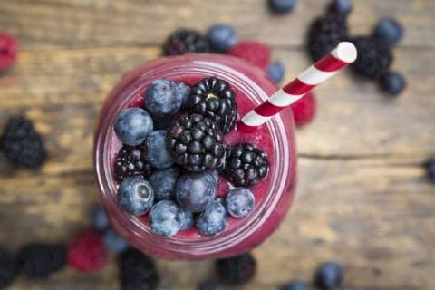 Glass of blueberry blackberry smoothie  LVF004708