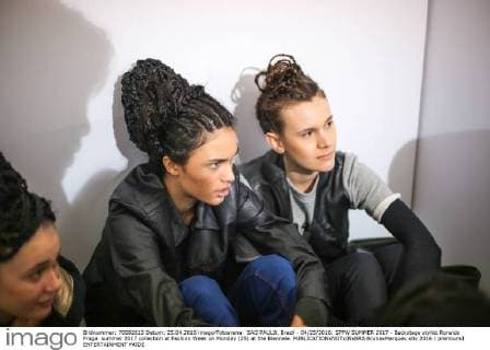 SAO PAULO, Brazil - 04 25 2016: SPFW SUMMER 2017 - Backstage stylist Ronaldo Fraga. summer 2017 collection at Fashion Week on Monday (25) at the Biennale.  BrunaxMarques