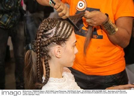 SAO PAULO, Brazil - 04 25 2016: SPFW SUMMER 2017 - Backstage stylist Ronaldo Fraga. summer 2017 collection at Fashion Week on Monday (25) at the Biennale.  BrunaxMarques