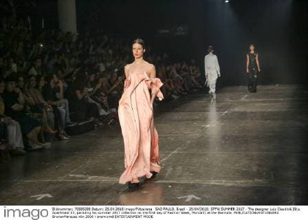 SAO PAULO, Brazil - 25 04 2016: SPFW SUMMER 2017 - The designer Luiz Claudio& 39;s Apartment 03, parading his summer 2017 collection on the first day of Fashion Week, Monda5) at the Biennale.  BrunaxMarques