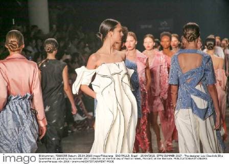 SAO PAULO, Brazil - 25 04 2016: SPFW SUMMER 2017 - The designer Luiz Claudio& 39;s Apartment 03, parading his summer 2017 collection on the first day of Fashion Week, Monda5) at the Biennale.  BrunaxMarques