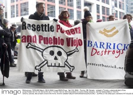 April 26, 2016 - Toronto, ON, Canada - protest in Toronto, a demonstration of the group Protest Barrick.net during the day in Toronto. Barrick Gold Corporation is a gold mining company, with its headquarters in Toronto, Ontario, Canada, also present around the world. Toronto Canada - ZUMAd114