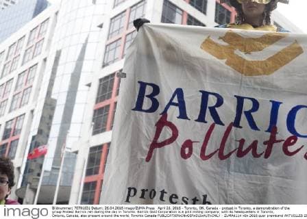 April 26, 2016 - Toronto, ON, Canada - protest in Toronto, a demonstration of the group Protest Barrick.net during the day in Toronto. Barrick Gold Corporation is a gold mining company, with its headquarters in Toronto, Ontario, Canada, also present around the world. Toronto Canada - ZUMAd114
