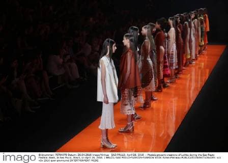 SAO PAULO, April 26, 2016 -- Models present creations of Lolitta during the Sao Paulo Fashion Week, in Sao Paulo, Brazil, on April 26, 2016. ) BRAZIL-SAO PAULO-FASHION-FASHION WEEK RahelxPatrasso 