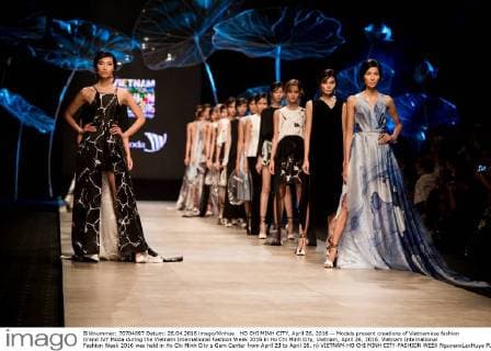 HO CHI MINH CITY, April 26, 2016 -- Models present creations of Vietnamese fashion brand IVY Moda during the Vietnam International Fashion Week 2016 in Ho Chi Minh City, Vietnam, April 26, 2016. Vietnam International Fashion Week 2016 was held in Ho Chi Minh City s Gem Center from April 23 to April 26. n) VIETNAM-HO CHI MINH CITY-FASHION WEEK NguyenxLexHuye 