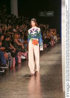 SAO PAULO, Brazil - 26 04 2016: SPFW SUMMER 2017 - The brand A.Brand made his debut at Fashion Week on Tuesday (26) with a collection inspired by Hawaii. The brand conversation with the audience who likes cheerful, light and desencanadas parts, but that brings information that is legal to use at the time.  BrunaxMarques