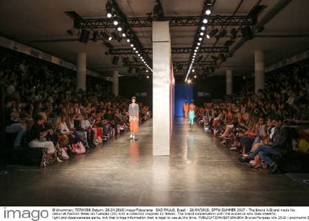 SAO PAULO, Brazil - 26 04 2016: SPFW SUMMER 2017 - The brand A.Brand made his debut at Fashion Week on Tuesday (26) with a collection inspired by Hawaii. The brand conversation with the audience who likes cheerful, light and desencanadas parts, but that brings information that is legal to use at the time.  BrunaxMarques