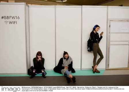 April 27, 2016 - Barcelona, Catalonia, Spain - Models wait for makeup at the backstage of the Bridal Fashion Week in Barcelona (Spain) on 27 April, 2016. Barcelona Spain  - ZUMAn230