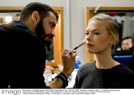 April 27, 2016 - Barcelona, Catalonia, Spain - A model is prepared at the backstage of the Bridal Fashion Week before leaving for the catwalk in Barcelona (Spain) on 27 April, 2016. Barcelona Spain  - ZUMAn230