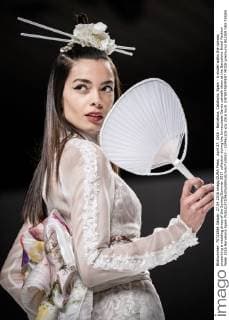 April 27, 2016 - Barcelona, Catalonia, Spain - A model walks the runway presenting a wedding dress of the Spring Summer 2017 collection during the Inmaculada Garcia catwalk show at the Barcelona Bridal Fashion Week 2016 Barcelona Spain - ZUMAo105
