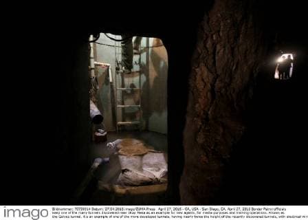 April 27, 2016 - CA, USA - San Diego, CA. April 27, 2016 Border Patrol officials keep one of the many tunnels discovered near Otay Mesa as an example for new agents, for media purposes and training operations. Known as the Galvez tunnel, it s an example of one of the more developed tunnels, having nearly twice the height of the recently discovered tunnels, with electrical wiring and rails for moving bundles under the border. Mandatory photo credit: USA - ZUMAs44_