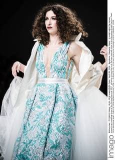 April 28, 2016 - Barcelona, Catalonia, Spain - A model walks the runway presenting a wedding dress of the Spring Summer 2017 collection during the Jordi Dalmau catwalk show at the Barcelona Bridal Fashion Week 2016 Barcelona Spain - ZUMAo105