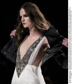 April 28, 2016 - Barcelona, Catalonia, Spain - A model walks the runway presenting a wedding dress of the Spring Summer 2017 collection during the Jordi Dalmau catwalk show at the Barcelona Bridal Fashion Week 2016 Barcelona Spain - ZUMAo105