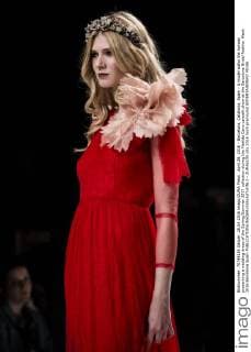 April 28, 2016 - Barcelona, Catalonia, Spain - A model walks the runway presenting a wedding dress of the Spring Summer 2017 collection during the Matilde Cano catwalk show at the Barcelona Bridal Fashion Week 2016 Barcelona Spain - ZUMAo105