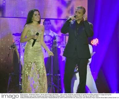 Latin artists Alejandro Fernandez & Camila Fernandez perform on stage during the 2016 Billboard Latin Music Awards and Show at the Bank United Center, University of Miami, Miami, Florida on April 28, 2016.  MIA20160428116 GARYxIxROTHSTEIN