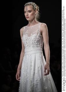 April 29, 2016 - Barcelona, Catalonia, Spain - A model walks the runway presenting a wedding dress of the Spring Summer 2017 collection during the Cymbeline catwalk show at the Barcelona Bridal Fashion Week 2016 Barcelona Spain - ZUMAo105
