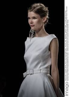 April 29, 2016 - Barcelona, Catalonia, Spain - A model walks the runway presenting a wedding dress of the Spring Summer 2017 collection during the Cymbeline catwalk show at the Barcelona Bridal Fashion Week 2016 Barcelona Spain - ZUMAo105