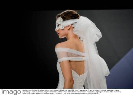 April 29, 2016 - Barcelona, Catalonia, Spain - A model walks the runway presenting a wedding dress during the Cymbeline catwalk show at the Bridal Fashion Week in Barcelona (Spain) on 29 April, 2016. Barcelona Spain  - ZUMAn230