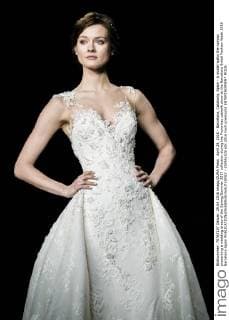 April 29, 2016 - Barcelona, Catalonia, Spain - A model walks the runway presenting a wedding dress of the Spring Summer 2017 collection during the Pronovias catwalk show at the Barcelona Bridal Fashion Week 2016 Barcelona Spain - ZUMAo105